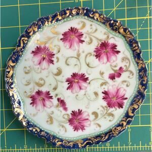 Vtg Japanese Hand Painted Cobalt Blue with Flowers Gold Accents Plate NOC2032JM